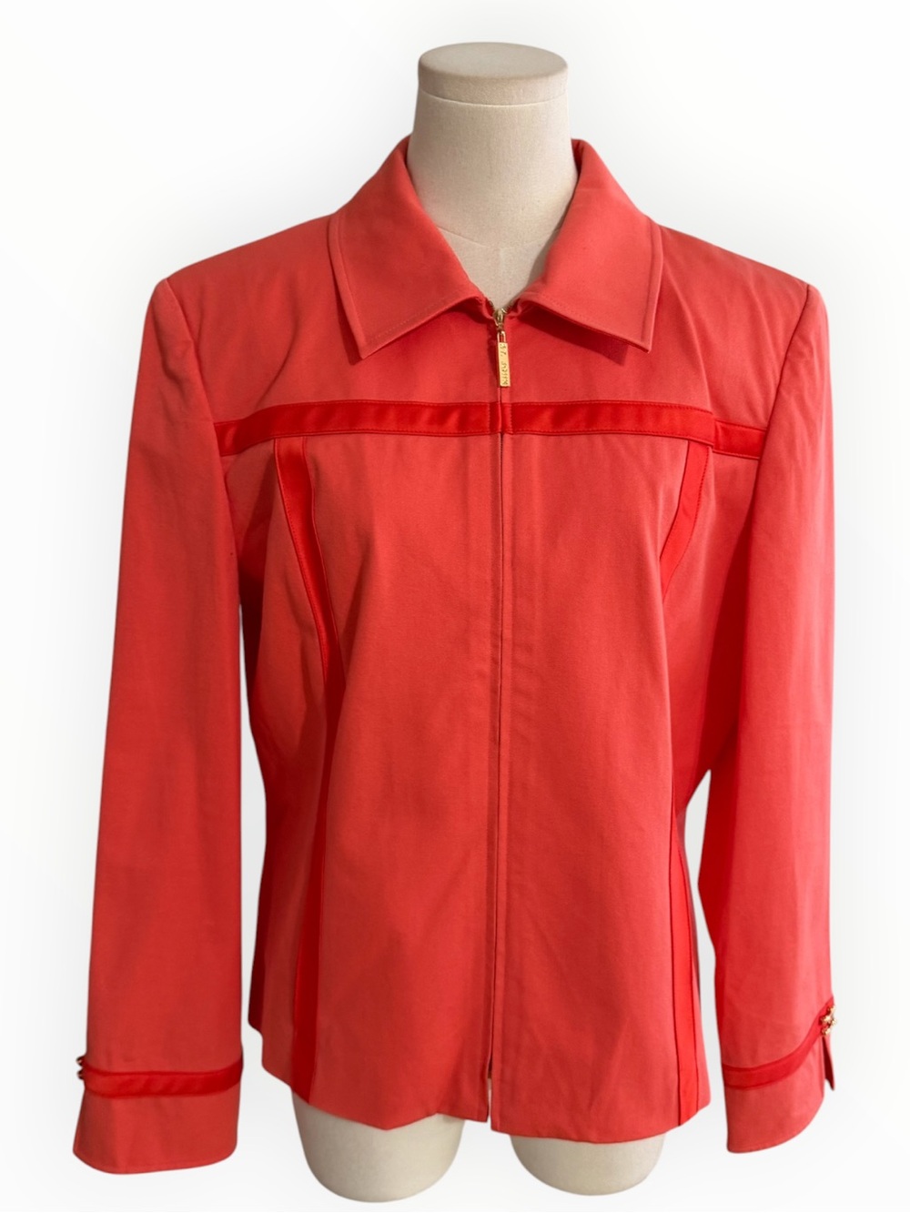 ST. JOHN SPORT Coral Orange Zip Front Stretch Jacket Blazer L Work Jean Casual - Picture 3 of 11